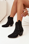 Insulated Women's Cowboy Ankle Boots With Decoration Black Lelira