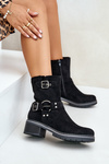 Damskie Botki Niski Obcas Klamry Czarne Zudra