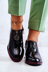 Laquered Fashionable shoes on a post black and red Lorena