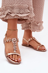 Women's Flat Sandals With Crystals Rose Gold Saane