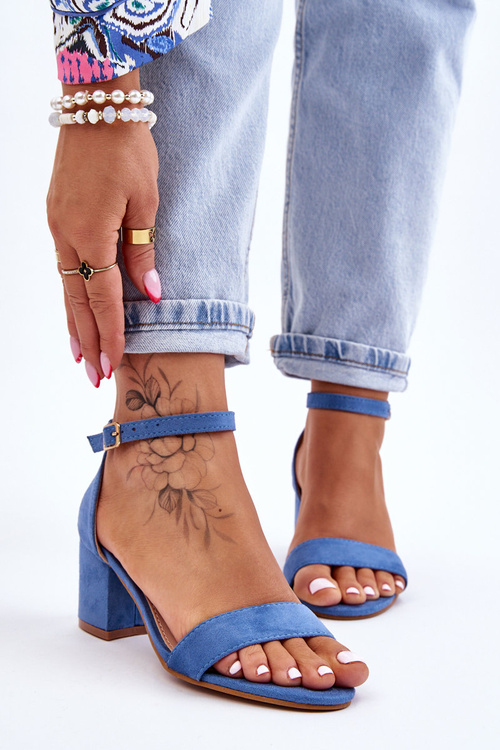 Low Heel Suede Sandals Blue Quincy 