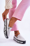 Tenisówki Damskie Skóra Slip-On Srebrne Ottavia
