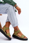 Women's Leather Platform Sandals Green Katte