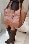 Damska Torebka Shopperka Klamra Jasnobrązowa NOBO BAG6010-017
