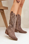 Suede Boots With Perforated Shaft Brown Zazoo 3609