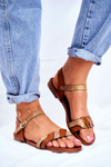 Leather Flat Sandals S.Barski Brown-Gold