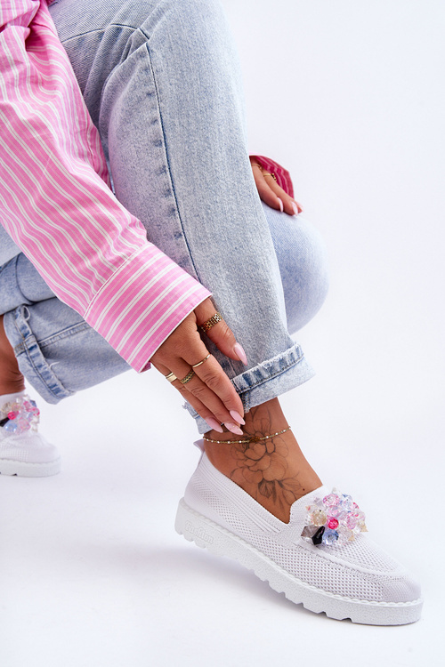 Trampki Tenisówki Damskie Wsuwane Ozdoba Białe Taylor JY302