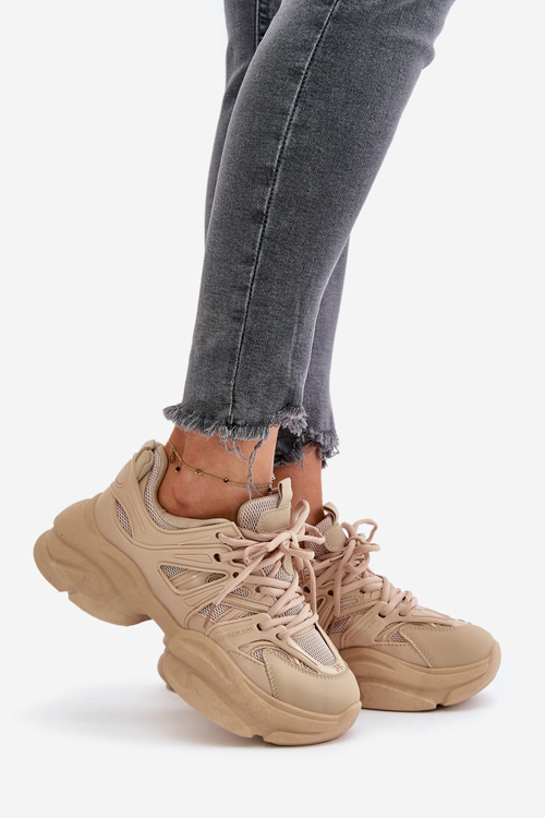 Damskie Sneakersy Masywna Podeszwa Beżowe Amoserna