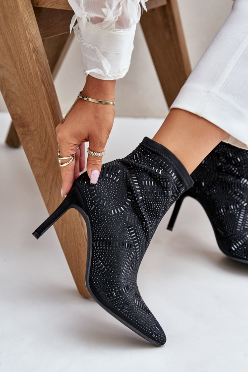 Botki Wsuwane Zdobione Szpilka Noski W Szpic Czarne S.Barski HY42-161