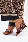 Lacquered women's wedge sandals leopard brown Nelithin