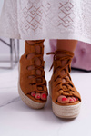 Women's Platform Sandals with Espadrilles Lace-up Camel Grand