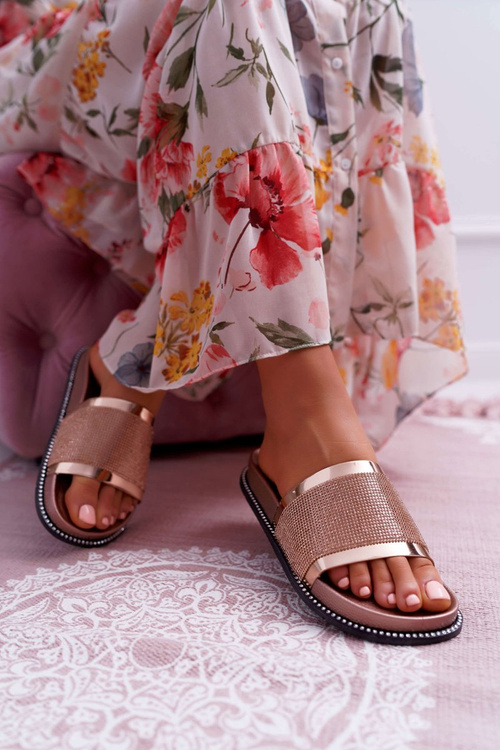 Women's Contoured Flip Flops With Zircons Champagne Rentre