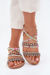 Ladies Sandals With Decoration And Braided Straps Beige Delyra