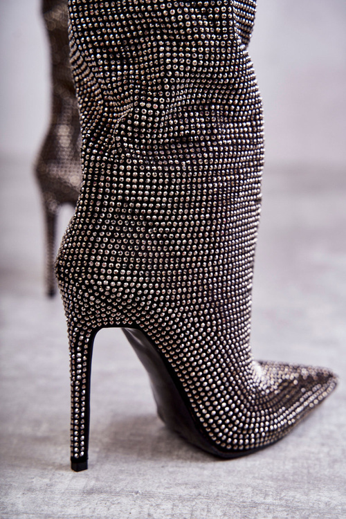 Fashionable Boots On High Heel With Cubic Zirconia black Lovisa