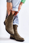 Women's Suede Flat Heel Boots Green Fiorenz