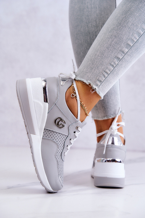 Buty Sportowe Sneakersy Damskie Skórzane Szare Loissa