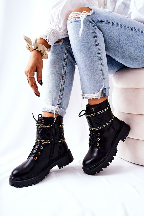 Worker boots with chain Black Caleanor