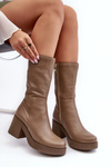 Women's Leather Boots On Massive Heel Dark Beige Lemar Odennia