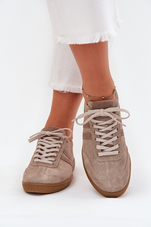 Suede Low Sneakers Women Dark Beige Zazoo N1068