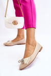 Women's V-neck Ballerinas With A Decorative Bow Beige Luminous