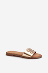 Women's Sandals with Eco Leather Decoration on Flat Heel Golden Sadria