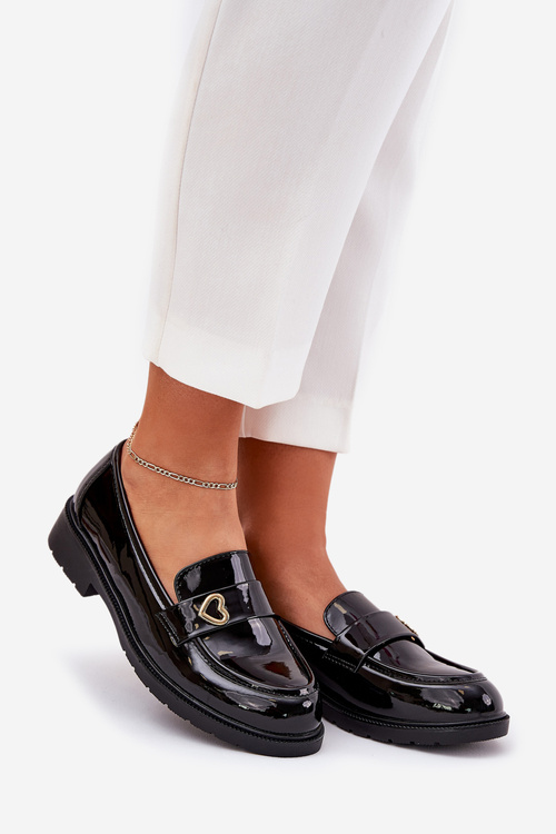 Lacquered Women's Moccasins With Heart Black S.Barski HY51-379
