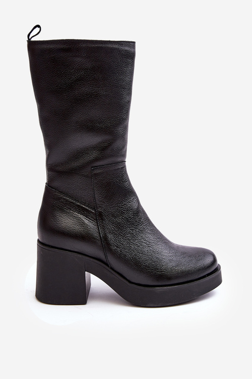 Women's Leather Boots on Massive Heel Black Lemar Odennia