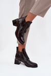 Leather Lacquered Block Heel Ankle Boots with Decorative Detail Insulated Zazoo 60560 Bordeaux