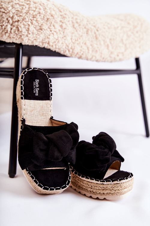 Women's Slippers On A Wedge With A Bow Black Tayla