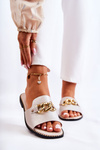Fashionable Slippers With A Chain On A Flat Heel Gold Finess