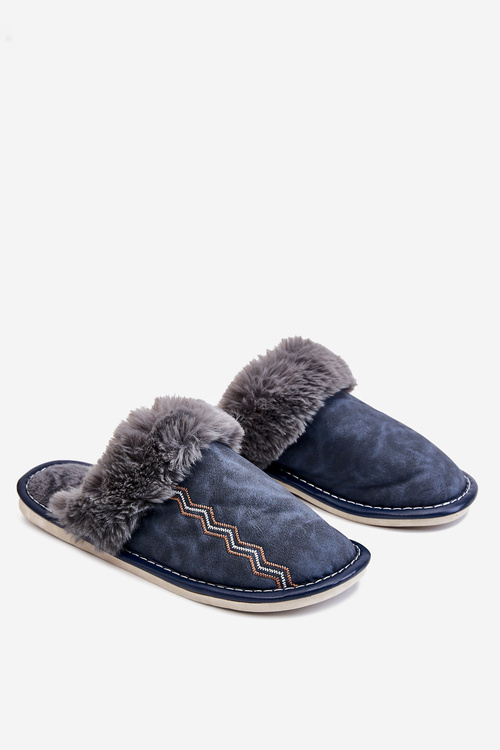 Men's Warm Slippers With Fur Navy Aron 