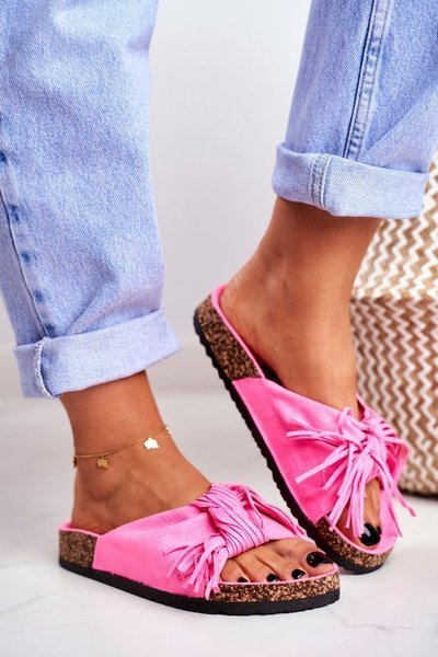Women's Pink Fluo Flip-flops Tassels Marina