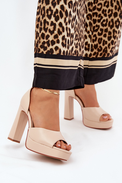 Womens Sandals On A Heel And Platform Eco Leather Beige Lomman