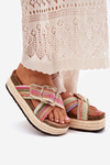 Ladies Platform Slippers With Weaving And Golden Buckle Multicolor Filazzia