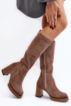 Women's suede boots with stiletto heel above the knee brown Lemar Ceraxa