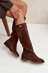 Insulated Women's Flat Heel Boots with Strap and Silver Detail Brown Geraline