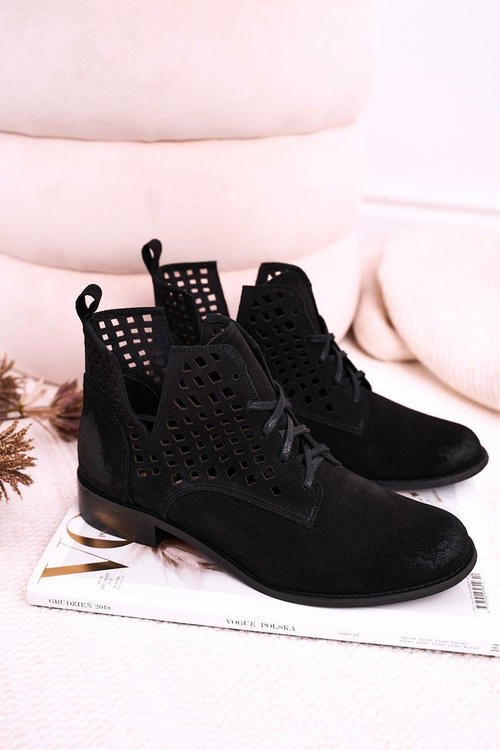 Women's Openwork Boots Suede Black Susannah