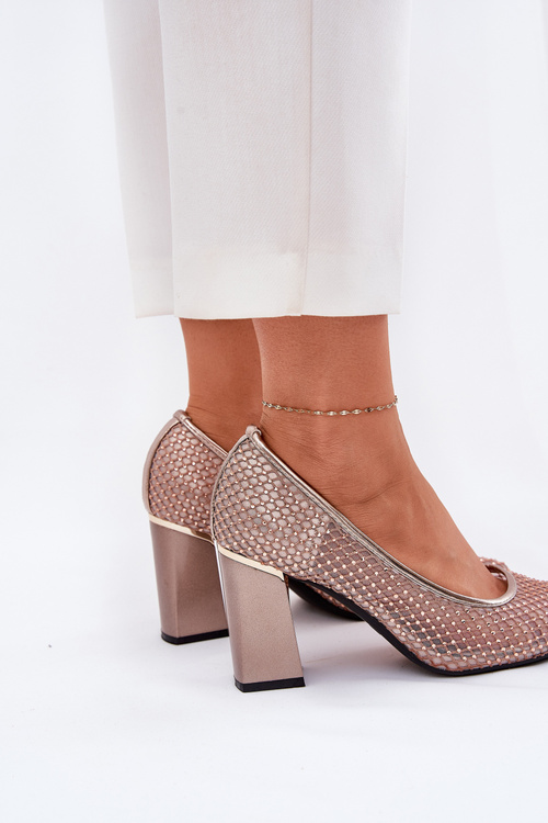 Embellished Mesh Heels On Heel Beige Vinceza 62211