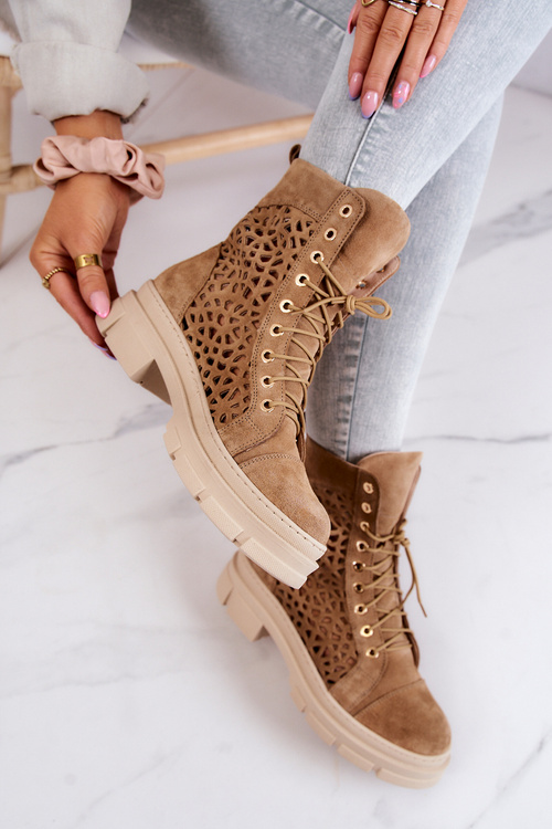 Suede openwork boots Camel Aileen