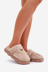 Furry Slippers With A Small Brooch Dark Beige Primaria