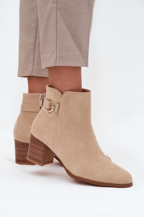 Insulated Women's ankle boots on heel with gold detail beige Renora