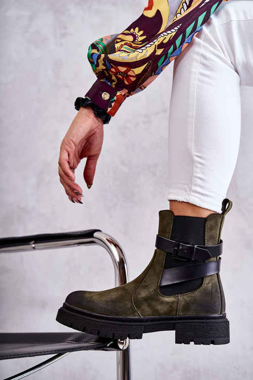 Women's Warm Boots Jodhpur boots With Belt Green Jose