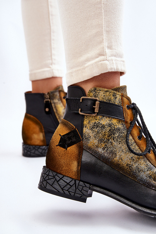 Botki Trzewiki Damskie Skórzane Żółto-Czarne Maciejka 05077-07