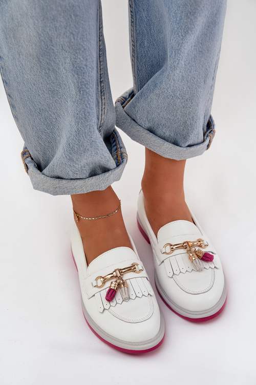 Leather Elegant Moccasins On Flat Heel S.Barski LR51-768A White