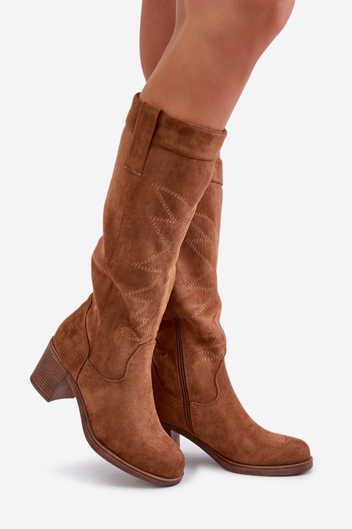 Ladies Knee High Heeled Boots Camel Erisorae