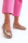 Elegant women's leather ballerina flats by Maciejka P6504-25 in gold
