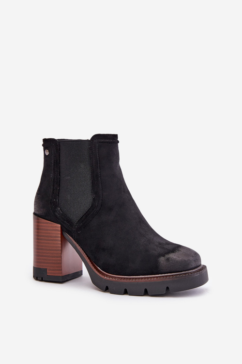 Insulated Women's Heeled Boots Made of Eco Suede Black Vinceza 58356