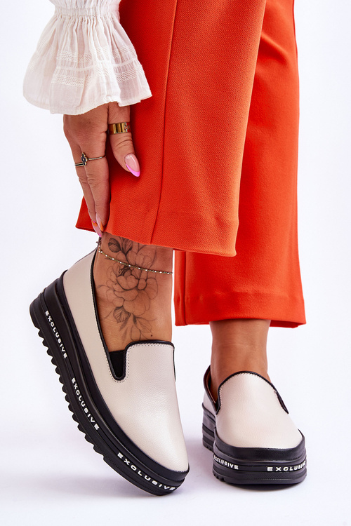 Leather Platform Slip-On Sneakers Beige Madeline 