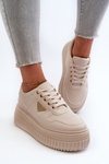 Women's Sneakers Made of Faux Leather on Chunky Platform Light Beige Chrisstin