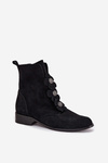 Suede women's ankle boots Zazoo 3085 black with decorative flowers